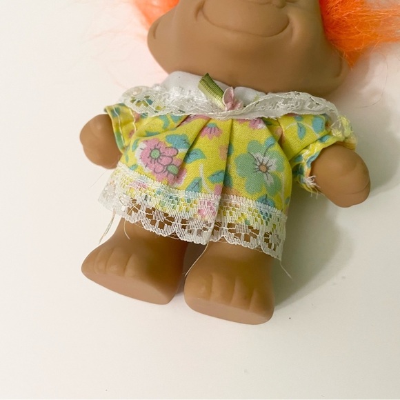 Vtg Troll Doll with Orange Hair and Floral Dress - Picture 4 of 16